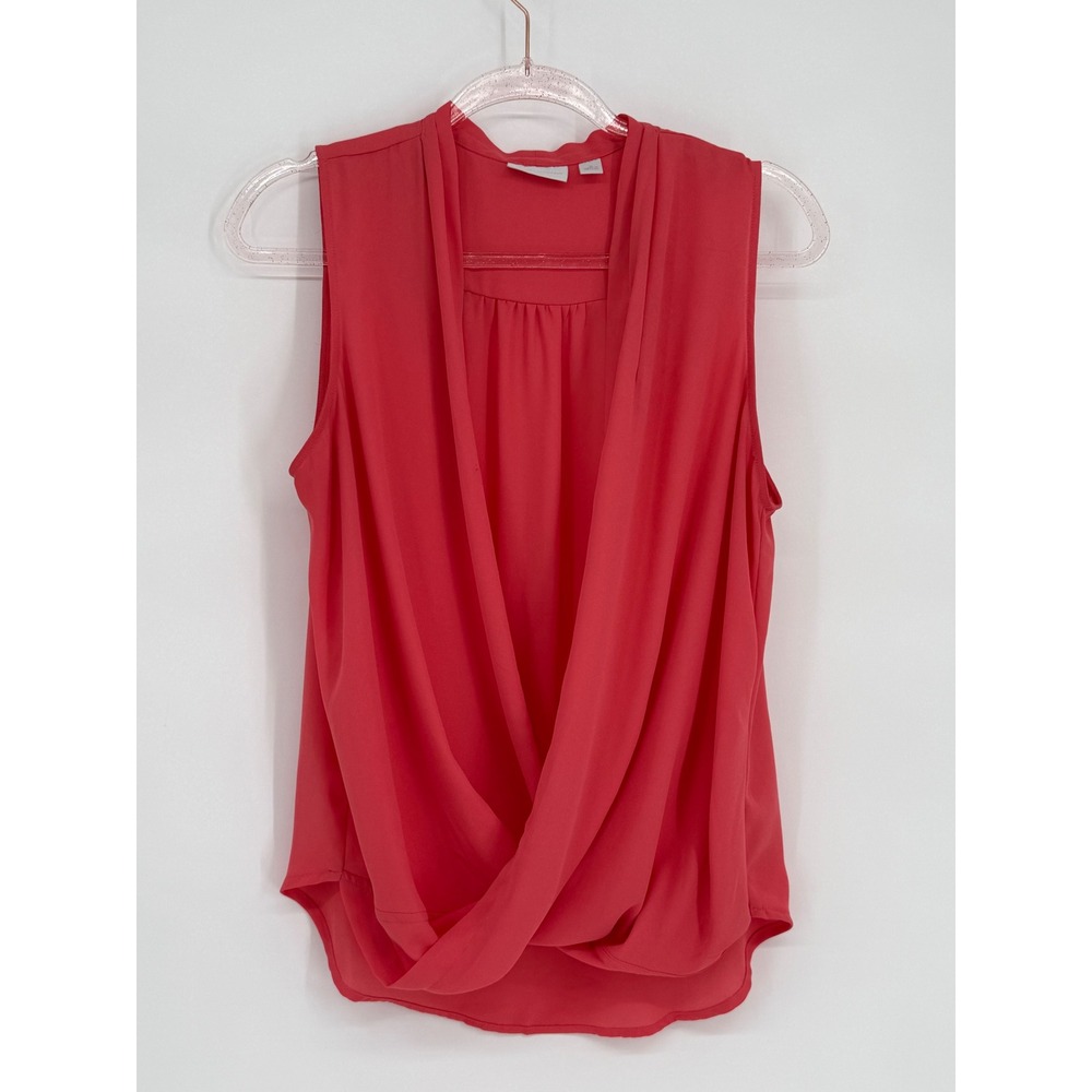 New York & Company Coral Red Draped Surplice Sleeveless Blouse Womens Sz M